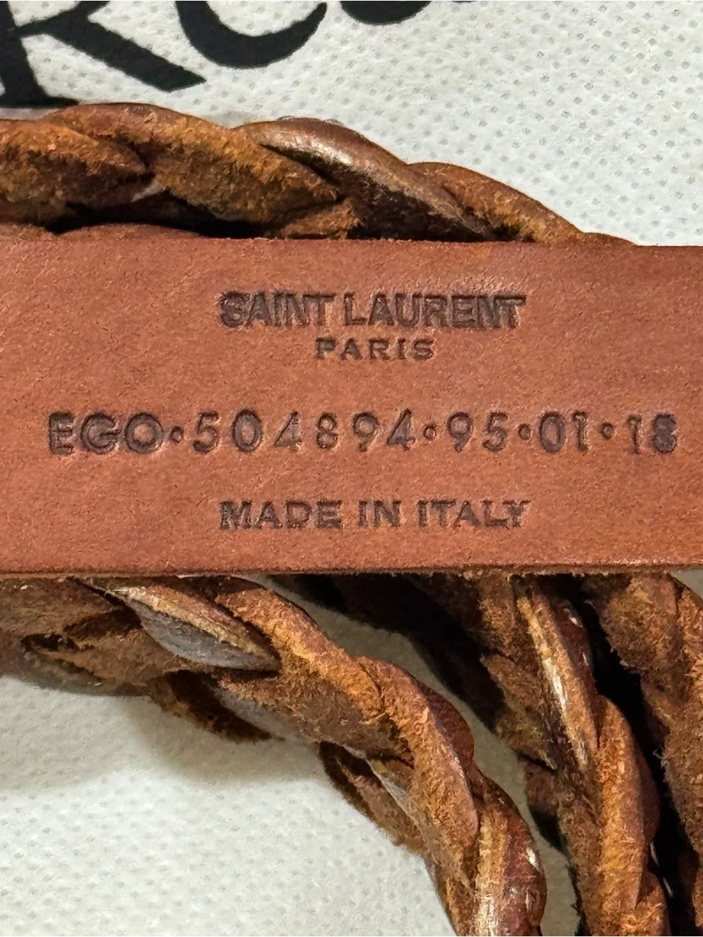 Saint Laurent Braided Leather Studded Brown Belt with Silver Buckle